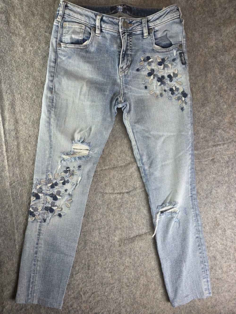 Silver Jeans Light Blue Embroidered Skinny Jeans